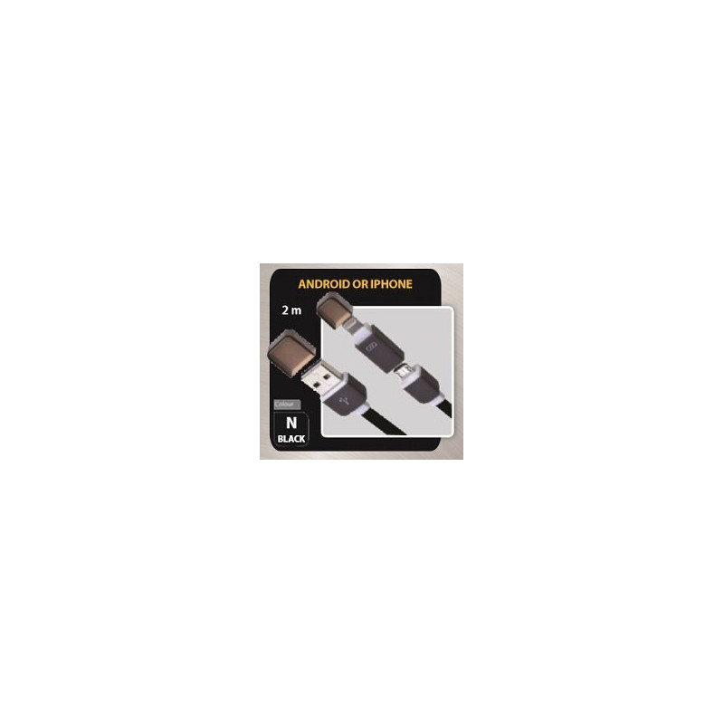 Câble  USB a USB MICRO avec adaptateur 8P pour APPLE CAB-MD-2N - NOIR